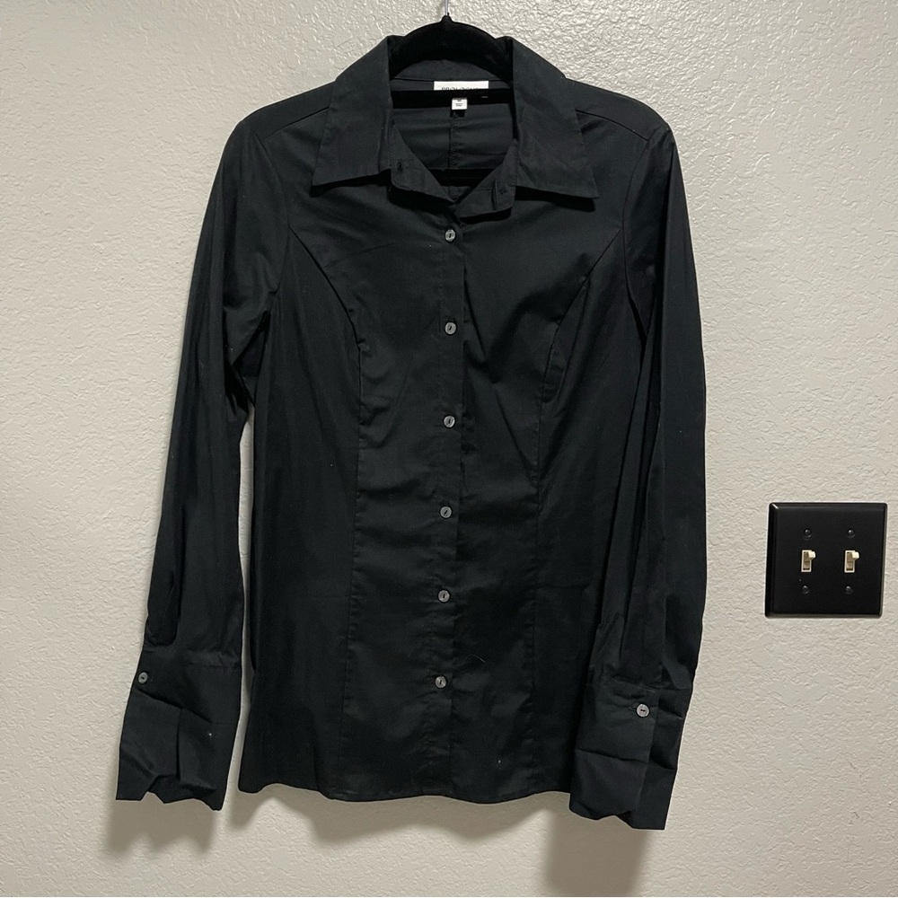 Prologue Women’s Black Fitted Poplin Long Sleeve Shirt MEDIUM